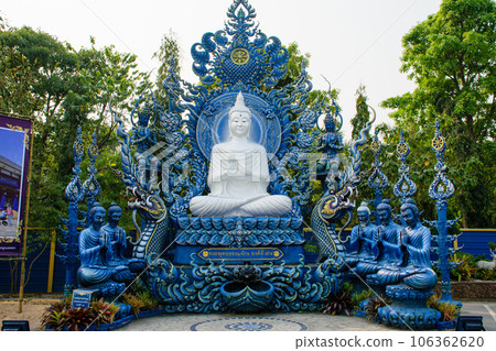 White Buddha at Blue Temple (Wat Rong Suea Ten) Beautiful temple in Chiang Rai province White Buddha at Blue Temple (Wat Rong Suea Ten) Beautiful temple in Chiang Rai province 106362620