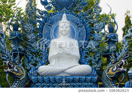 White Buddha at Blue Temple (Wat Rong Suea Ten) Beautiful temple in Chiang Rai province 106362623