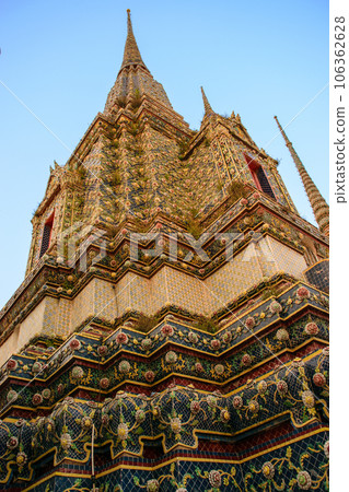 Stupa and Pagoda from temple of Wat Pho and Grand Palace Bangkok. 106362628