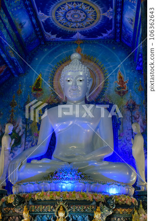White Buddha at Blue Temple (Wat Rong Suea Ten) Beautiful temple in Chiang Rai province 106362643