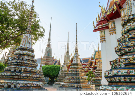 Stupa and Pagoda from temple of Wat Pho and Grand Palace Bangkok. Stupa and Pagoda from temple of Wat Pho and Grand Palace Bangkok. 106362654