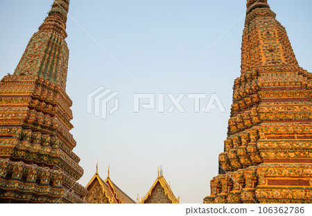 Stupa and Pagoda from temple of Wat Pho and Grand Palace Bangkok. 106362786