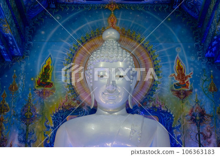 White Buddha at Blue Temple (Wat Rong Suea Ten) Beautiful temple in Chiang Rai province White Buddha at Blue Temple (Wat Rong Suea Ten) Beautiful temple in Chiang Rai province 106363183