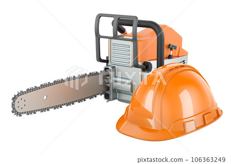 Circuit breaker with construction hardhat, 3D rendering Circuit breaker with construction hardhat, 3D rendering 106363249