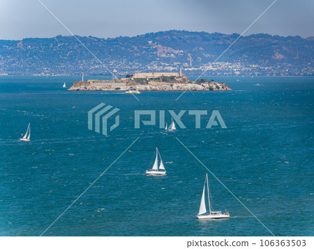 Sunny view of the building of Alcatraz Island Sunny view of the building of Alcatraz Island 106363503