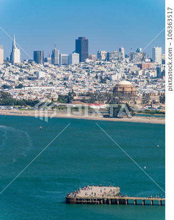 Sunny view of the cityscape, skyline with San Francisco Bay Sunny view of the cityscape, skyline with San Francisco Bay 106363517