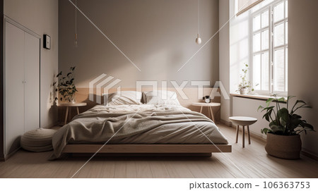 Minimalist and modern Bedroom - generative AI, AI generated 106363753