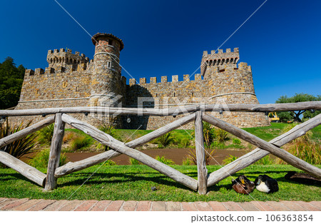 Sunny exterior view of the Castello di Amorosa winery 106363854