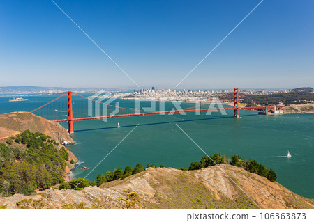 Sunny view of The Golden Gate Bridge Sunny view of The Golden Gate Bridge 106363873