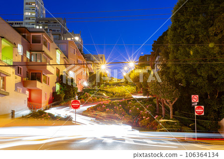 Twilight view of the famous Lombard Street Twilight view of the famous Lombard Street 106364134