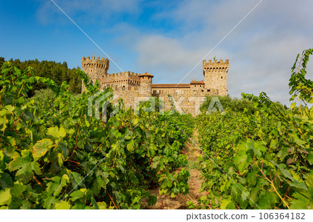 Sunny exterior view of the Castello di Amorosa winery 106364182