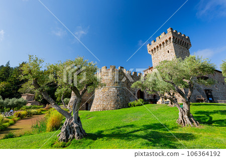 Sunny exterior view of the Castello di Amorosa winery 106364192