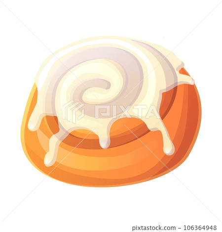 cinnamon bun with white icing. Stock vector illustration in cartoon style isolated on white background. cinnamon bun with white icing. Stock vector illustration in cartoon style isolated on white background. 106364948