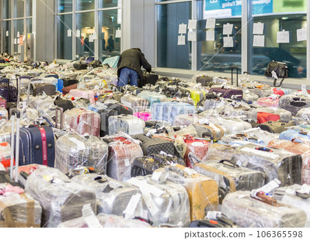 A lot of bags in Domodedovo airport in Moscow, Russia A lot of bags in Domodedovo airport in Moscow, Russia 106365598