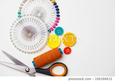 Various sewing accessories isolated on white background Various sewing accessories isolated on white background 106366632