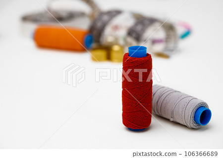 Various sewing accessories isolated on white background 106366689
