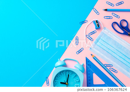 School stationery items and medical face mask 106367624