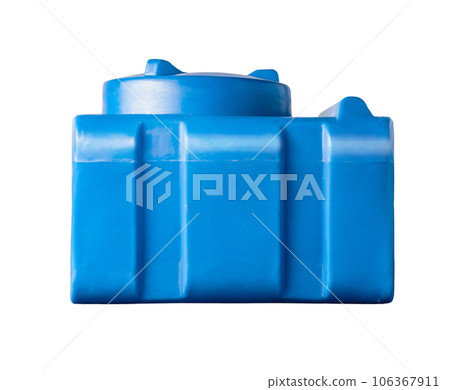 Blue plastic water tank isolated on white 106367911