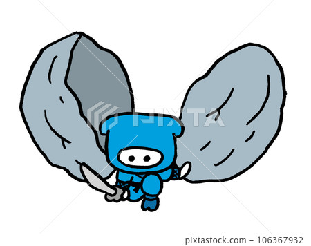 Cute ninja in blue clothes using ninjutsu 106367932