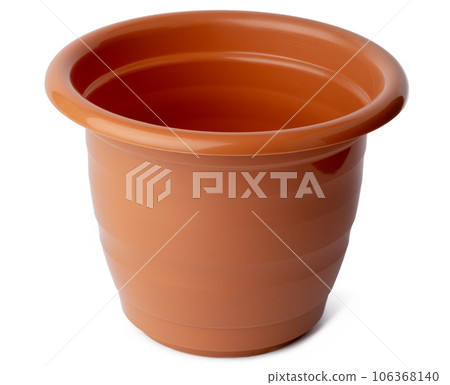 Brown plastic flower pot isolated on white 106368140