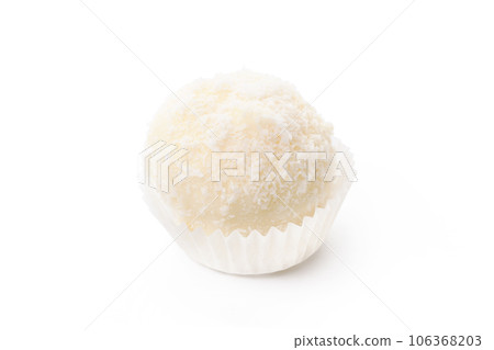 White chocolate candy with coconut topping isolated on white 106368203