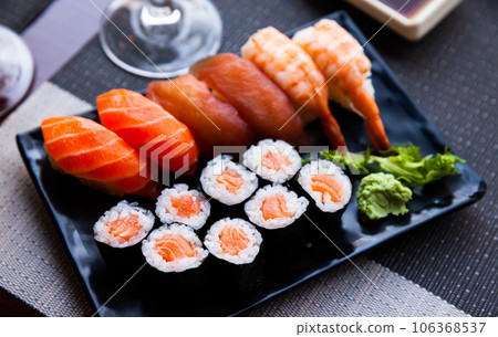 Combined sushi - maki salmon, nigiri variado closeup 106368537