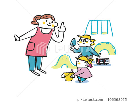 老師與玩沙子的幼兒園小朋友交談插畫素材 老師與玩沙子的幼兒園小朋友交談插畫素材 106368955
