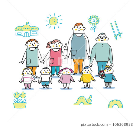Children and teachers lined up illustration material 106368958