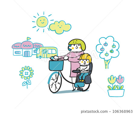 Parent and child going out or going to kindergarten by bicycle Set illustration material 106368963