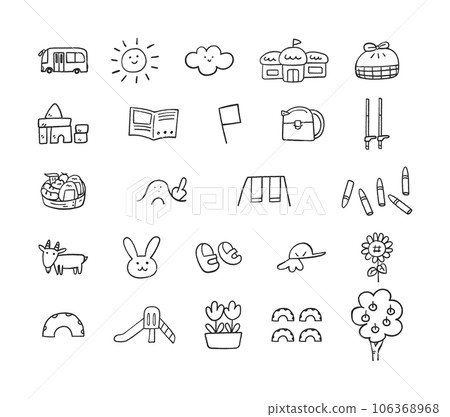 幼兒園、托兒所操場設備、設施及生活用品圖標單色套裝插畫素材 幼兒園、托兒所操場設備、設施及生活用品圖標單色套裝插畫素材 106368968