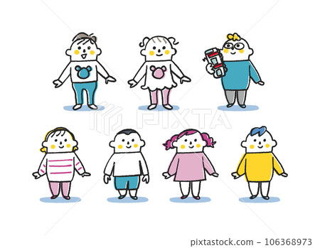A large number of children lined up set illustration material 106368973