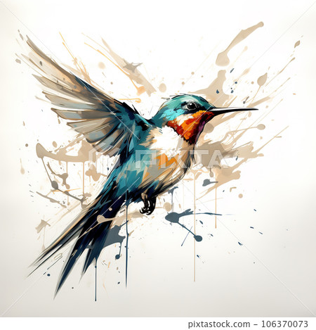 Image of painting hummingbird on white background. Bird. Wildlife Animals. Illustration, Generative AI. Image of painting hummingbird on white background. Bird. Wildlife Animals. Illustration, Generative AI. 106370073