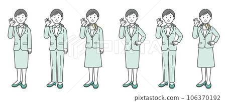 Female businessman diagonally doing OK pose Female businessman diagonally doing OK pose 106370192