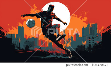 一名年輕人在城市中踢足球的圖形 年輕人與足球 AI 生成的圖像 一名年輕人在城市中踢足球的圖形 年輕人與足球 AI 生成的圖像 106370672