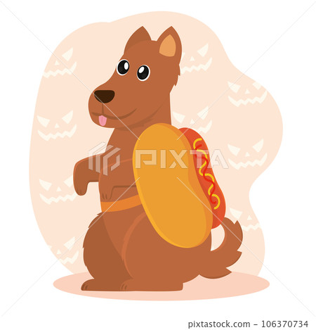Isolated cute dog with a hot dog costume Vector 106370734