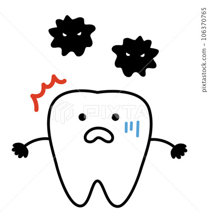 一個可愛的牙齒角色對蛀牙細菌感到驚訝的插圖 106370765