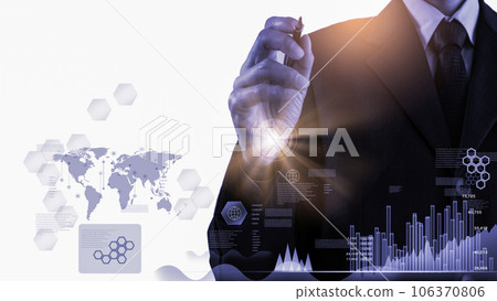Stock market or forex trading graph and candlestick chart suitable for financial investment concept. Economy trends background for business idea and all art work design. Abstract finance background.. 106370806
