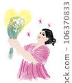 穿著粉色裙子和鮮花的女人 106370833