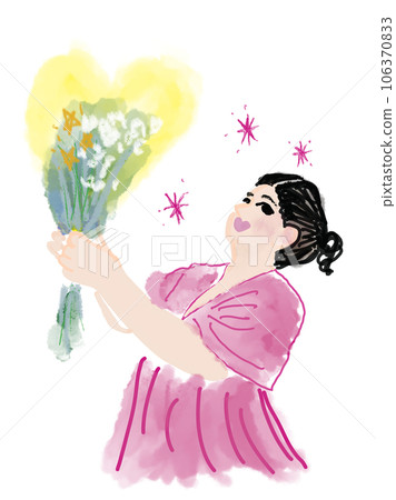 穿著粉色裙子和鮮花的女人 106370833