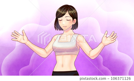 健康。感受到光環的女人的插圖。 健康。感受到光環的女人的插圖。 106371126