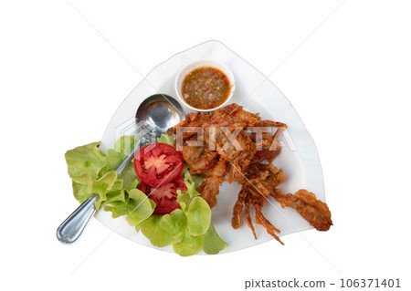 fried soft shell crab on white dish fried soft shell crab on white dish 106371401
