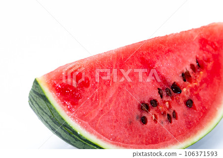 Fresh watermelon crescent cut on white background Left space Fresh watermelon crescent cut on white background Left space 106371593