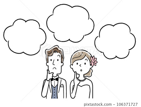 Illustration material: Thinking bride and groom 106371727