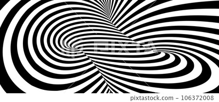 Abstract hypnotic lines background. Black and white spinning tunnel wallpaper. Psychedelic twisted stripes pattern. Rotating spiral knot template for poster, banner, cover. Vector optical illusion 106372008