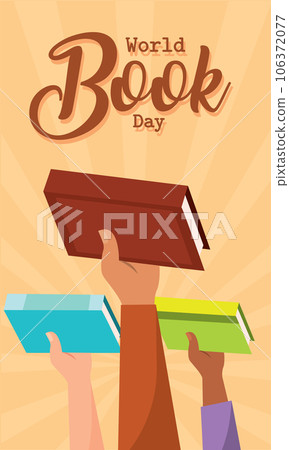 World book day poster Books in a hands Vector 106372077