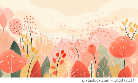 Hand-painted cartoon fresh and beautiful flowers and grass landscape artistic background pattern Hand-painted cartoon fresh and beautiful flowers and grass landscape artistic background pattern 106372134