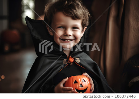 A foreign boy dressed up as Dracula for Halloween AI generation 106372446