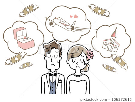 插畫素材：鬱悶的新娘新郎 106372615
