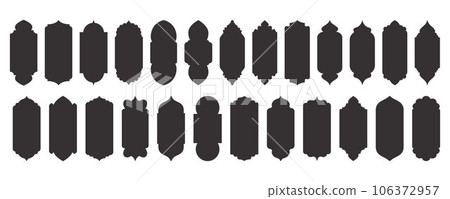 Ramadan frame shape. Islamic window and door icons set. Arabic oriental arches. Silhouettes of arabesque traditional templates. Vector 106372957
