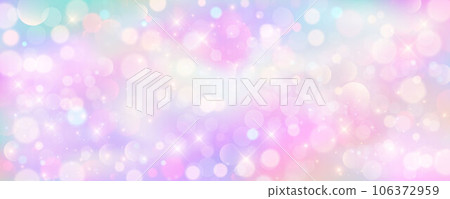Purple unicorn background. Pastel watercolor sky with glitter stars and bokeh. Fantasy galaxy with holographic texture. Magic marble space. Vector 106372959